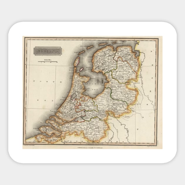 Vintage Map of Holland (1817) Sticker by Bravuramedia